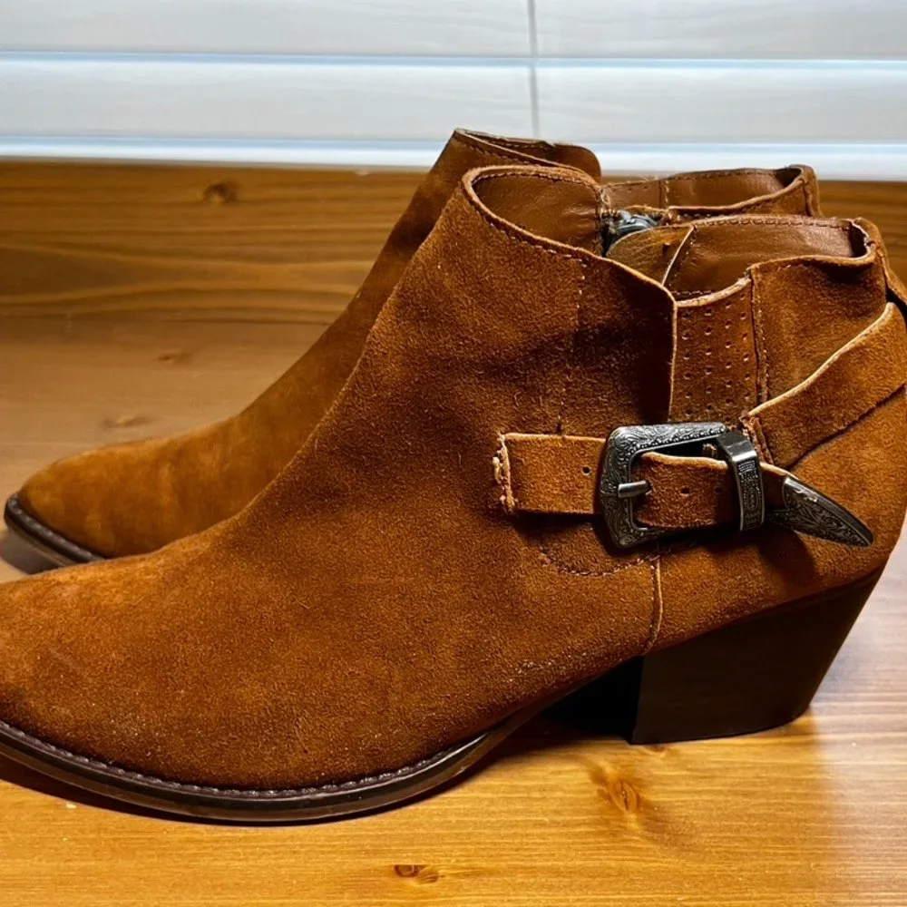 Steve Madden Cassie Ankle Boots Cognac Suede 8 - Picture 7 of 9